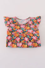 Pink pumpkin print ruffle pants set