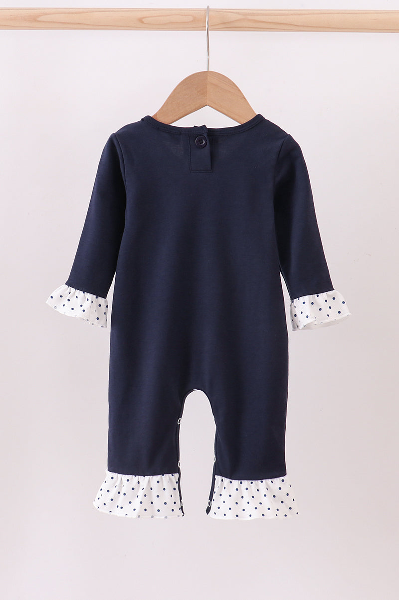 Navy nativity embroidery ruffle romper
