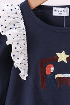 Navy nativity embroidery ruffle bloomer set