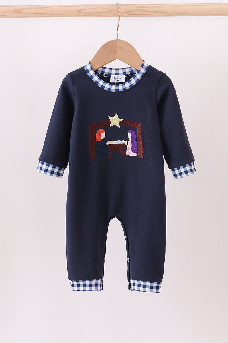 Navy Embroidered Nativity Romper