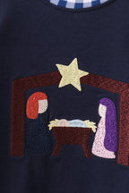 Navy Embroidered Nativity Romper