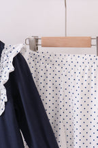 Navy nativity embroidery ruffle pants set