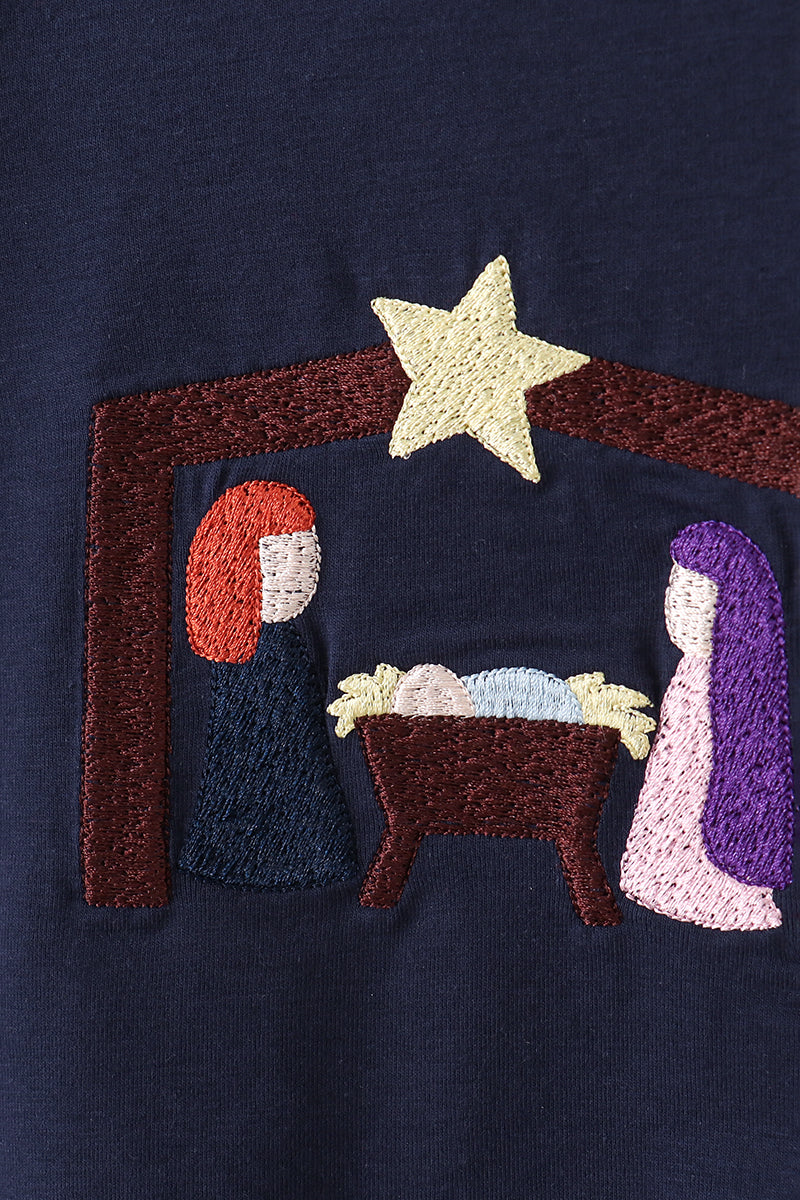 Navy nativity embroidery pants set