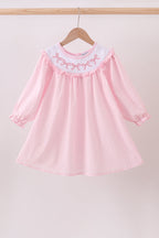 Pink bow embroidery swiss dot dress