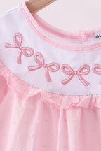 Pink bow embroidery swiss dot dress