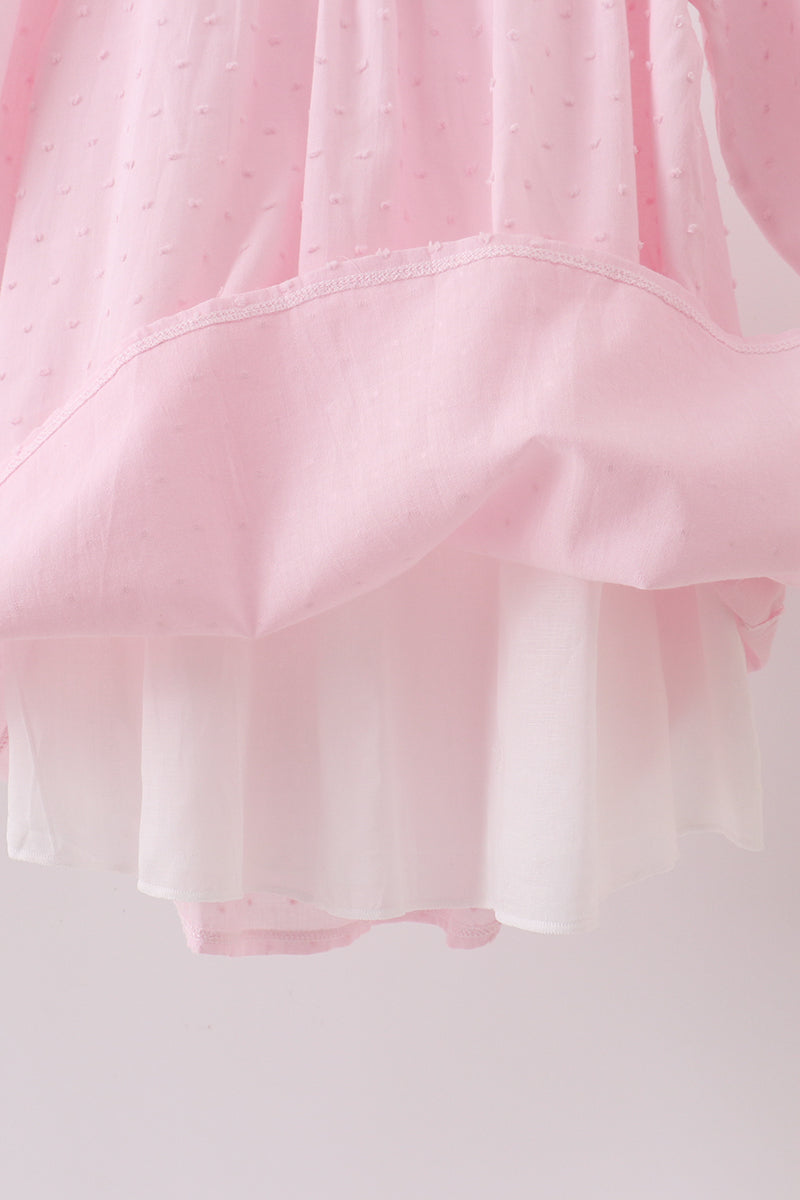 Pink bow embroidery swiss dot dress