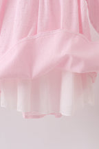 Pink bow embroidery swiss dot dress