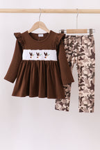 Camouflage duck embroidery ruffle pants set
