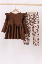 Camouflage duck embroidery ruffle pants set