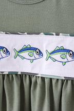 Camouflage fish embroidery ruffle pants set