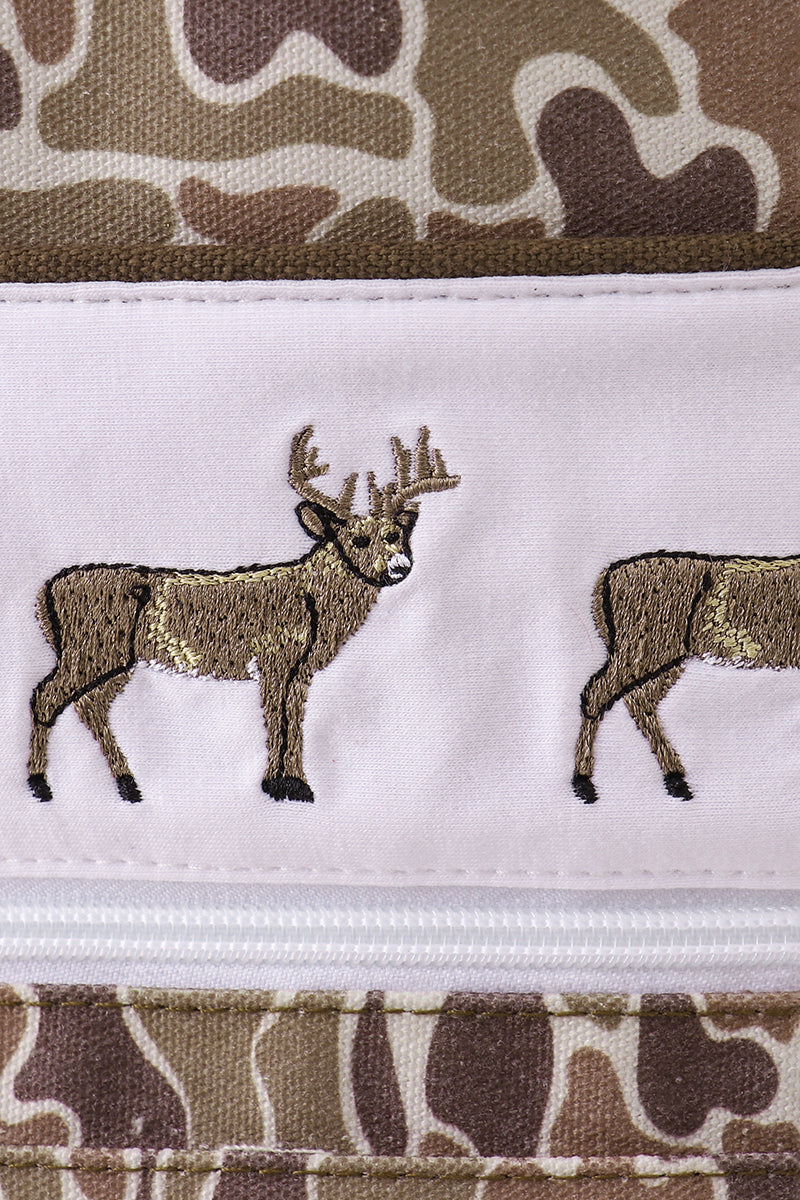 Camouflage deer embroidery canvas backpack