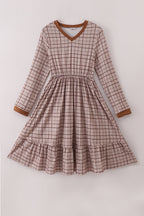 Brown plaid mom dress