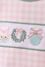 Pink nutcracker embroidery gingham pajama set