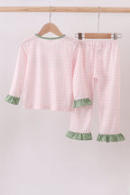 Pink nutcracker embroidery gingham pajama set