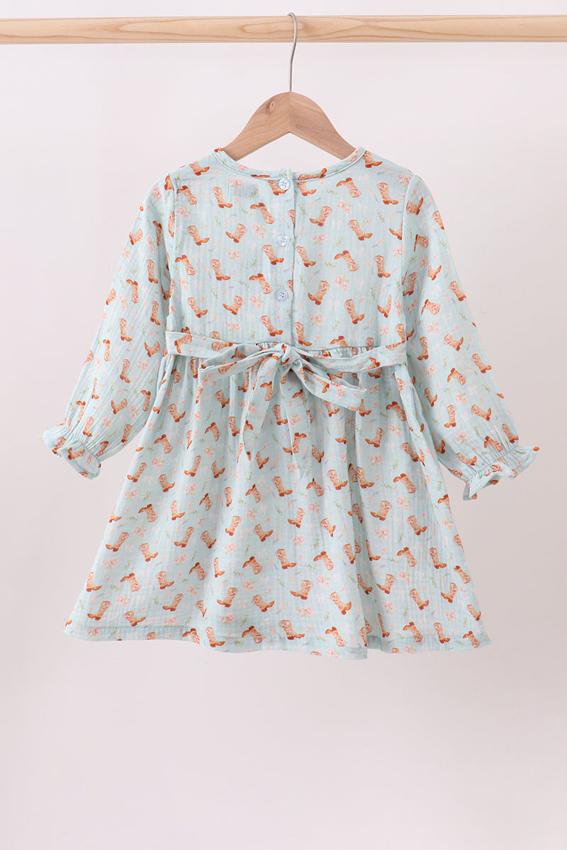 Premium boots print muslin dress