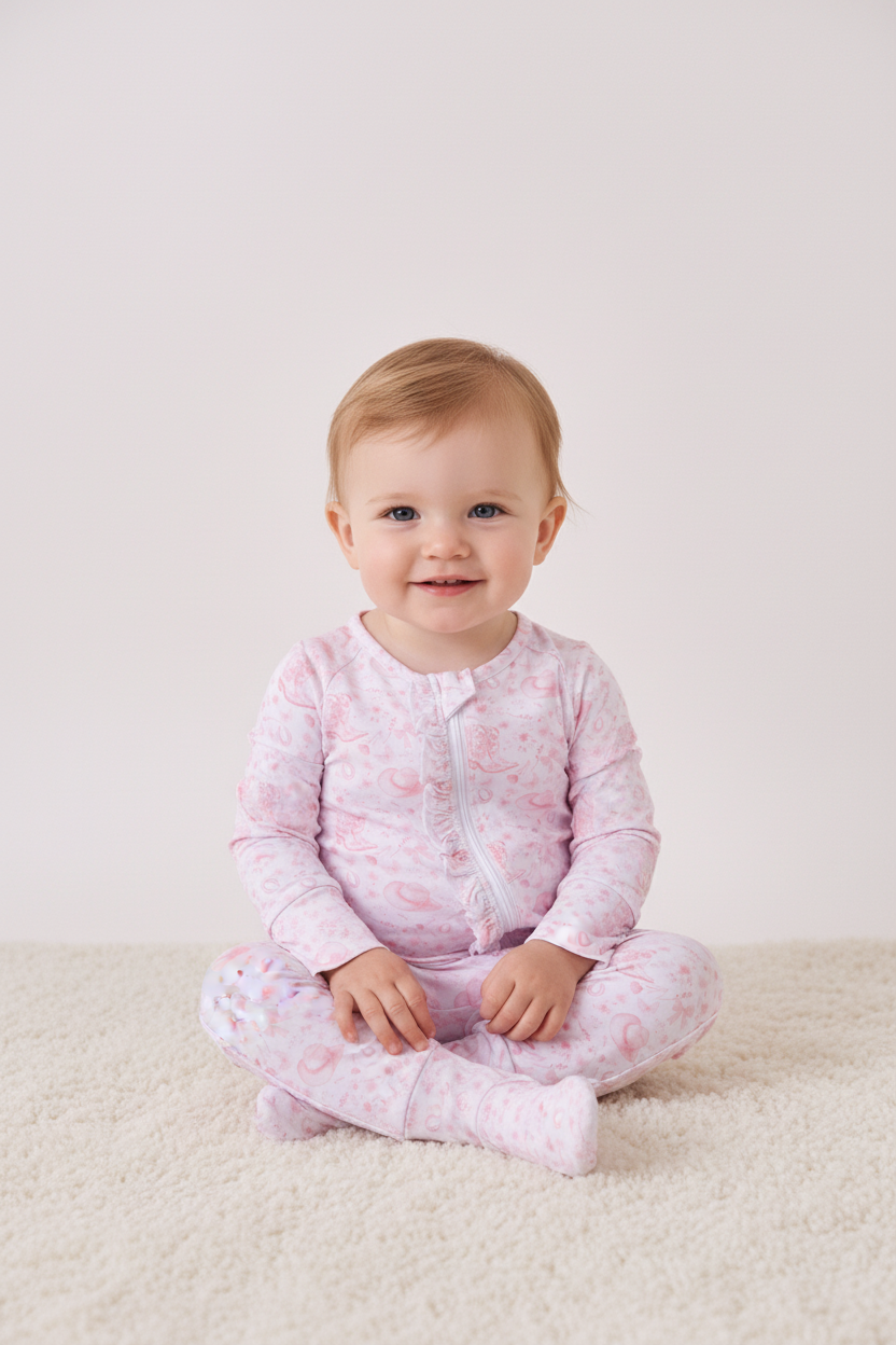 Premium pink boots bamboo romper