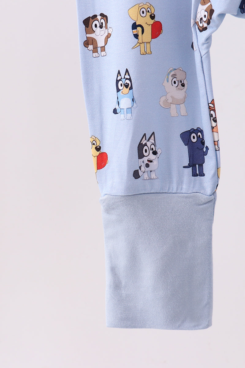 Blue Dog Character Bamboo Zipper Romper