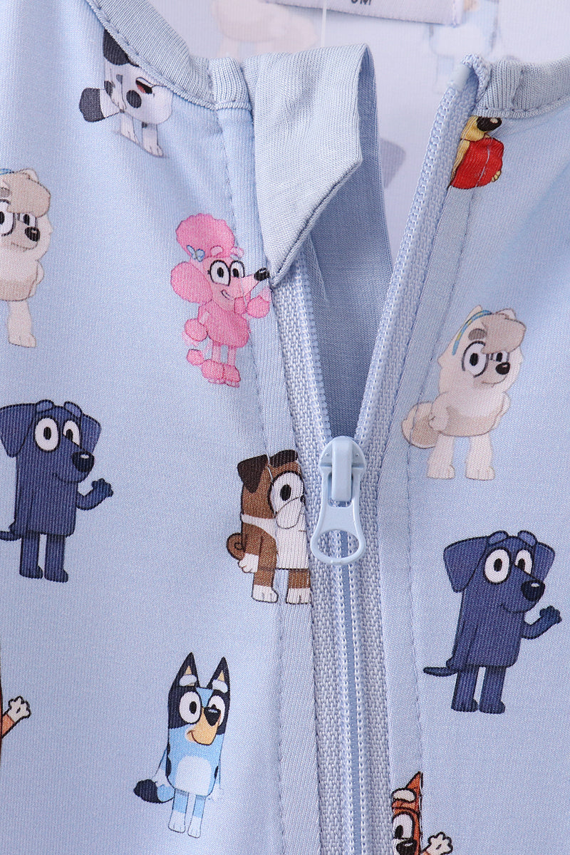 Blue Dog Character Bamboo Zipper Romper