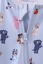 Blue Dog Character Bamboo Zipper Romper