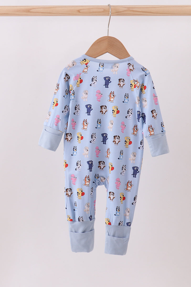 Blue Dog Character Bamboo Zipper Romper
