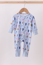 Blue Dog Character Bamboo Zipper Romper