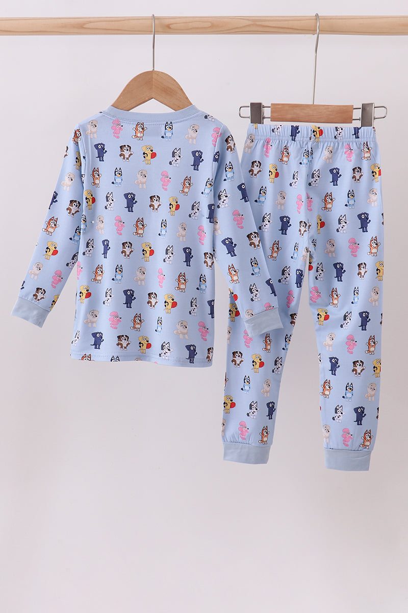 Premium blue character print bamboo pants set
