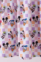 Premium purple character print bamboo checkered dress