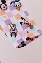 Premium purple character print bamboo checkered dress