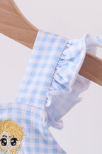 Premium blue snowman embroidery gingham ruffle bubble