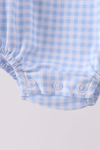 Premium blue snowman embroidery gingham ruffle bubble