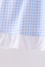 Blue Gingham Embroidered Snowman Character Pants Set