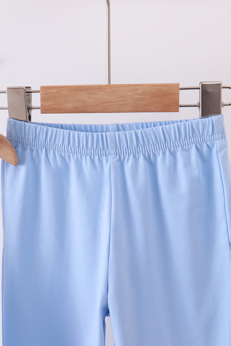 Premium blue snowman embroidery gingham ruffle pants set