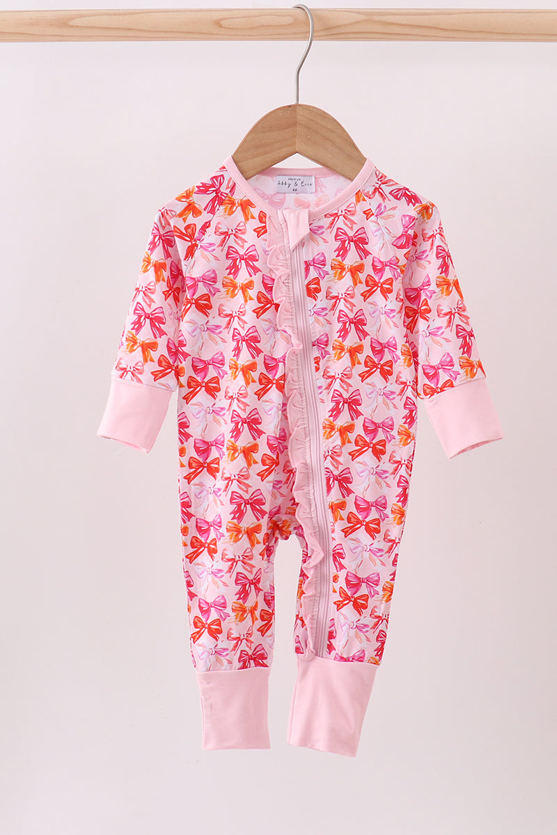 Premium berry blossom bows ruffle bamboo romper