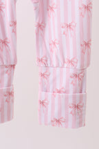 Premium blush bow stripe bamboo romper