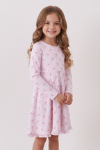 Premium blush bow stripe print ruffle bamboo dress