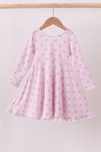 Premium blush bow stripe print ruffle bamboo dress