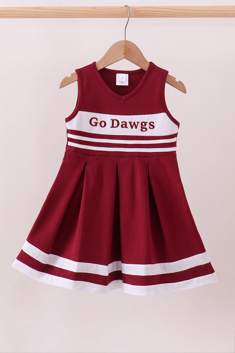 Premium Maroon Go Dawgs Mississippi embroidery ruffle dress