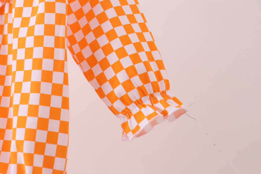 Orange Tennessee puppy bow embroidery checkered bubble