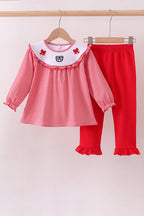 Premium Red Georgia bulldog embroidery ruffle pants set