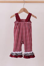 Premium Maroon Georgia bulldog gingham ruffle romper