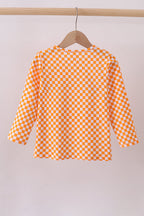 Orange Tennessee puppy bow embroidery checkered top