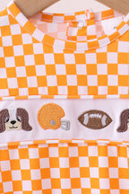 Orange Tennessee puppy bow embroidery checkered bubble