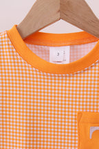 Premium Orange Tennessee embroidery gingham top