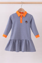 Premium Blue Auburn stripe tiger embroidery dress
