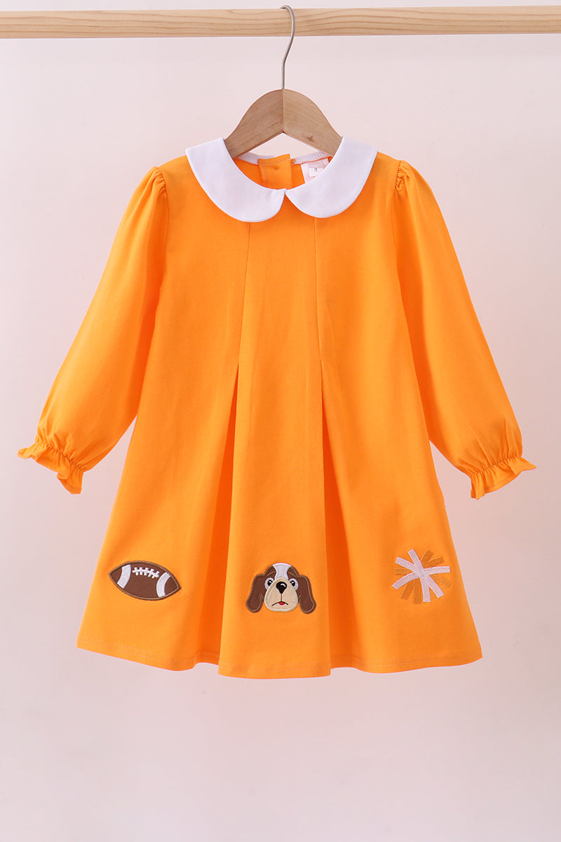 Premium Orange Tennessee puppy applique dress
