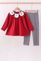 Premium Maroon Alabama elephant football embroidery gingham pants set