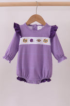 Premium Purple LSU tiger embroidery gingham ruffle bubble