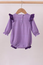 Premium Purple LSU tiger embroidery gingham ruffle bubble