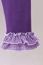 Premium Purple LSU tiger football embroideyr gingham ruffle pants set