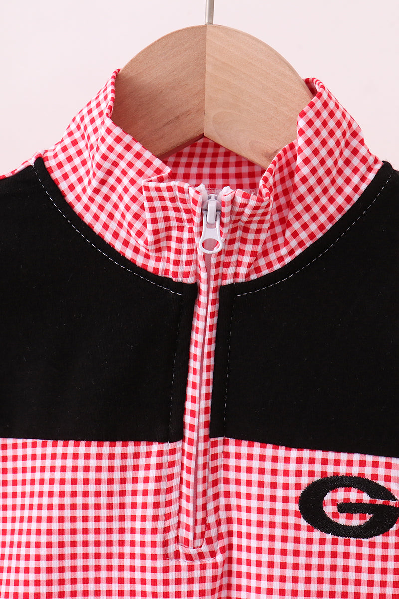 Premium red Georgia embroidery ruffle top